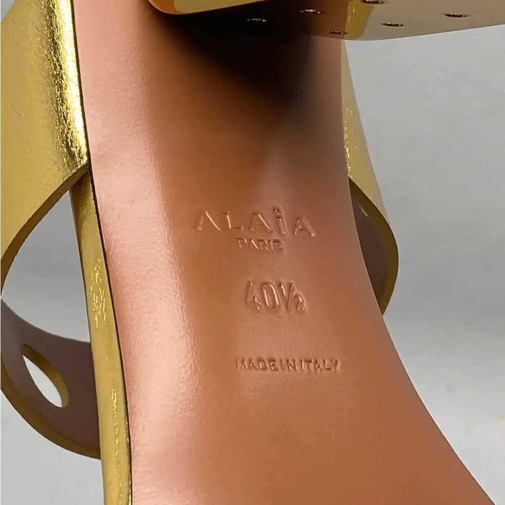 Alaia Perforated Metallic Square Toe Mules Sandal size 40.5